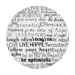 Schwarz-weiße Inspirationswörter Schneidebrett