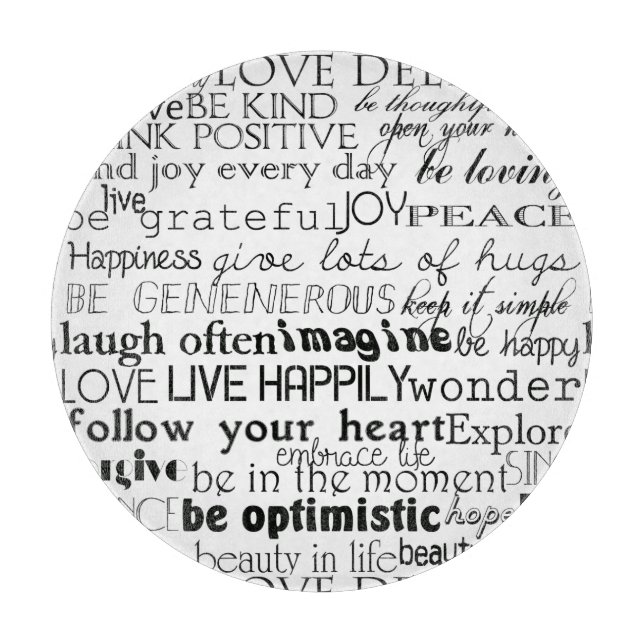 Schwarz-weiße Inspirationswörter Schneidebrett (Vorderseite)