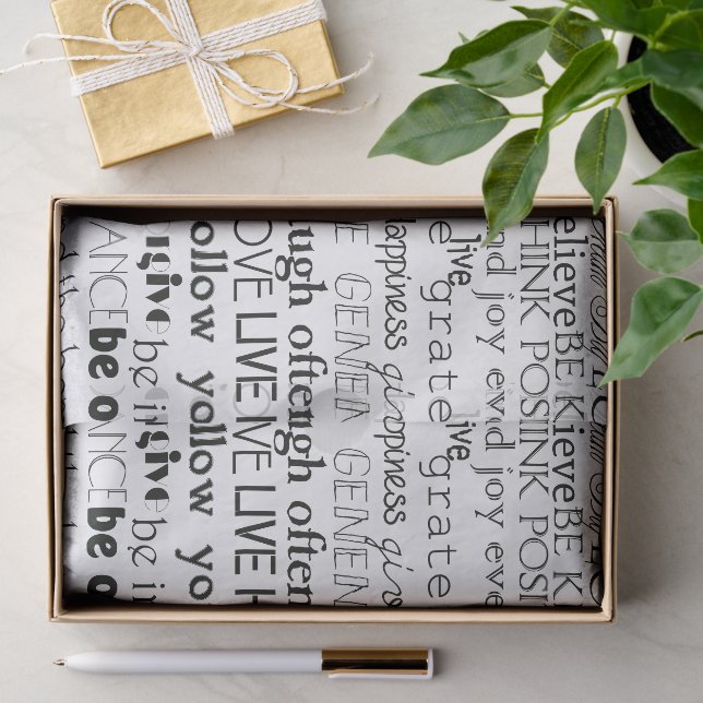 Schwarz-weiße Inspirationswörter Seidenpapier (Geschenk)
