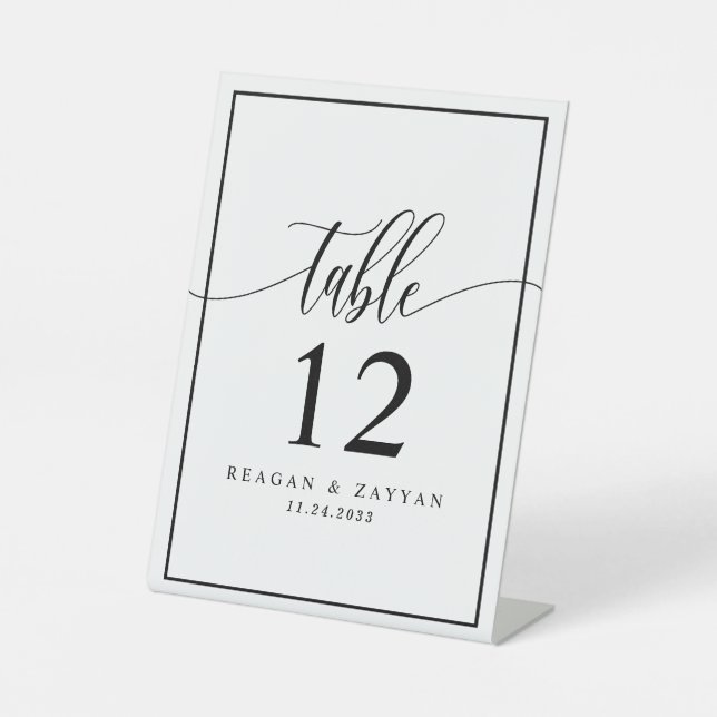 Schwarz-weiße kalligraphische Hochzeitsszenierung  Sockelschild (Vorderseite)
