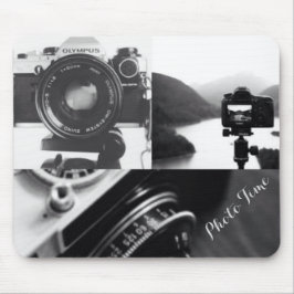 Schwarz-weiße Kameraphotographietypographie Mousepad