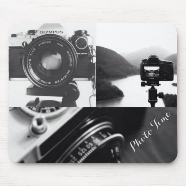 Schwarz-weiße Kameraphotographietypographie Mousepad (Vorne)