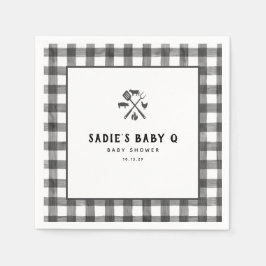 Schwarz-weiße Karierte Gingham Baby Q Baby Dusche Serviette