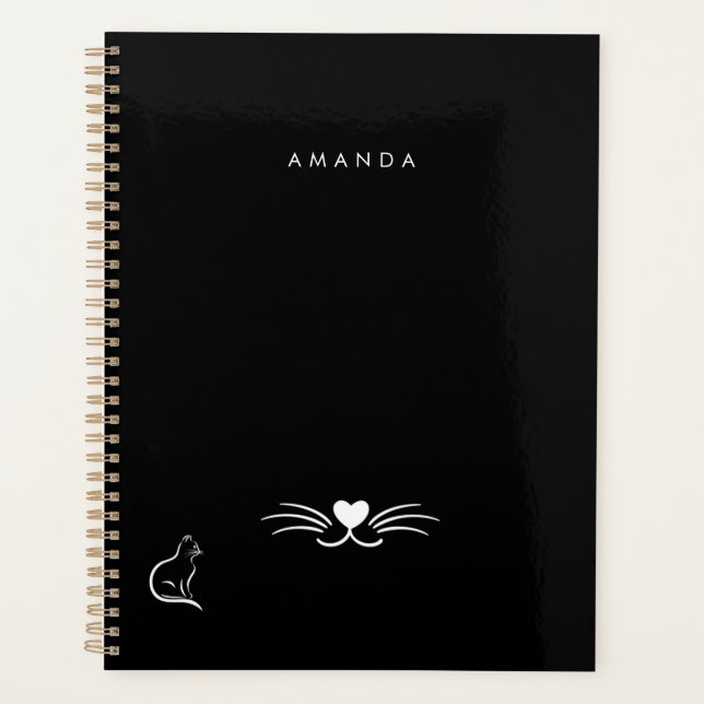 Schwarz-weiße Katze Einfach Minimalistisch persona Planer (Vorderseite)