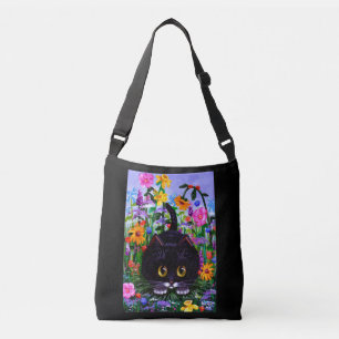 Schwarz-weiße Katze und Blume Sommer Tragetaschen Mit Langen Trägern
