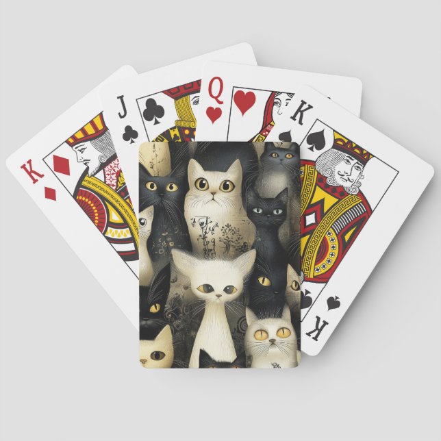 schwarz-weiße Katzen Spielkarten (Rückseite)