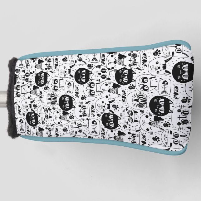 Schwarz-weiße Katzen zeigen Muster Golf Headcover (Vorderseite)