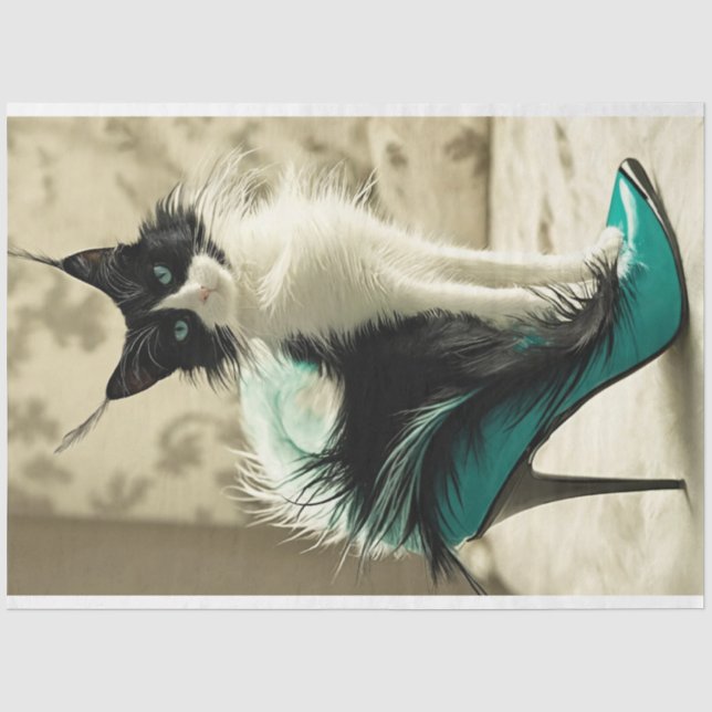 Schwarz-weiße Katzenruhe Seidenpapier (Vorderseite)