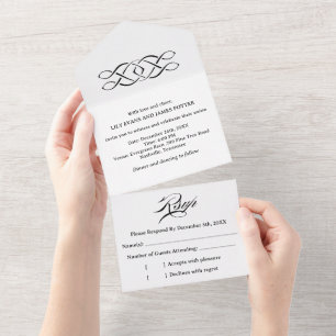 Schwarz-weiße keltische Knoten-Hochzeit All In One Einladung