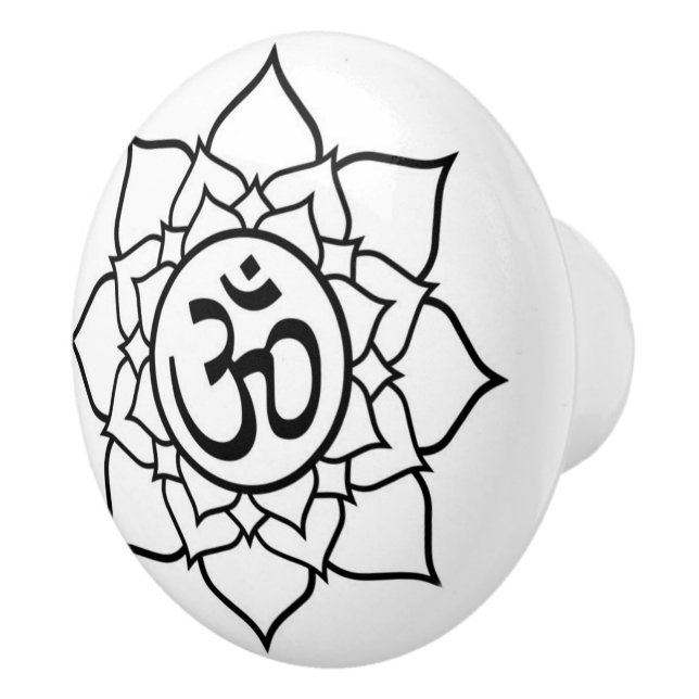 Schwarz-weiße Keramik am Namaste Round Door Knock  Keramikknauf (Rechts)