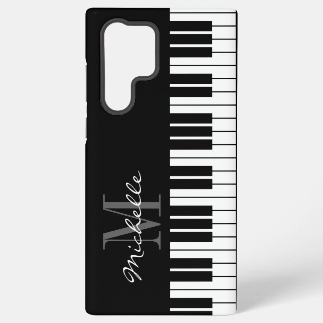 Schwarz-weiße Klaviertasten-Monogramm individuell Samsung Galaxy Hülle (Rückseite)