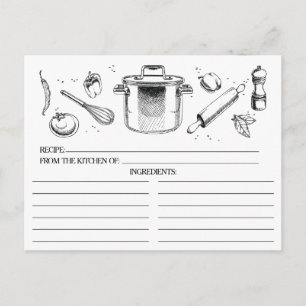Schwarz-weiße Kochutensilien Rezeptkarten Postkarte