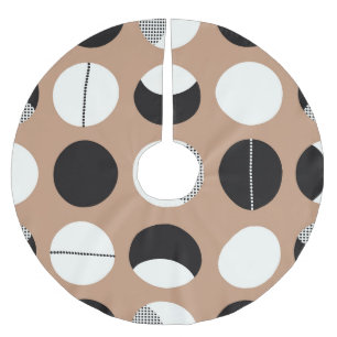 Schwarz, weiße Kreise, brauner Hintergrund. Polyester Weihnachtsbaumdecke