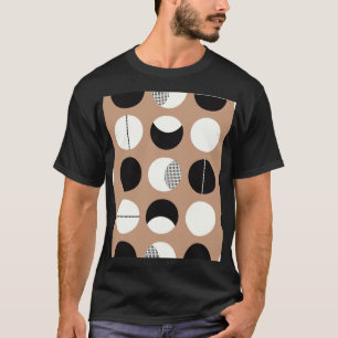 Schwarz, weiße Kreise, brauner Hintergrund. T-Shirt
