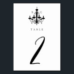 Schwarz-weiße Kronleuchter-Hochzeitstabelle Tischnummer<br><div class="desc">Ein minimalistisches Schwarz-Weiß Kronleuchter monogramm Hochzeitsdesign. Ein einfaches Design, das eine handgezeichnete Silhouette eines Kronleuchters verwendet, um ein elegantes klassisches Monogramm zu erstellen. Ein charmantes, schwarz-weißes Kronleuchter mit eleganter und eleganter Schrift-Typografie. Ein elegantes Tischnummer-Design mit Kronleuchtern und modernen Elementen. Auch die passenden Hochzeitseinladungen und andere Schreibwaren sind verfügbar. Passen Sie...</div>