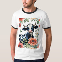 Schwarz-Weiße Kuh mit orangen Blumen