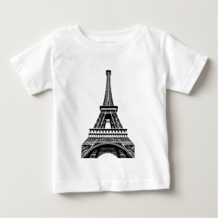 Schwarz-weiße Kunst-Grafik Eiffel-Turm-Paris Baby T-shirt