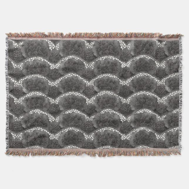 Schwarz Weiße Kunstblumen-Spitze Decke (Vorderseite)