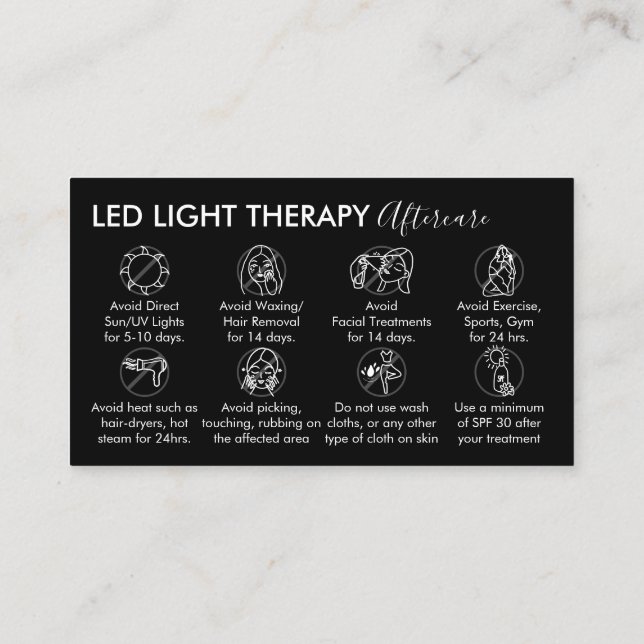 Schwarz-weiße LED-Lichttherapie nach der Behandlun Visitenkarte (Rückseite)