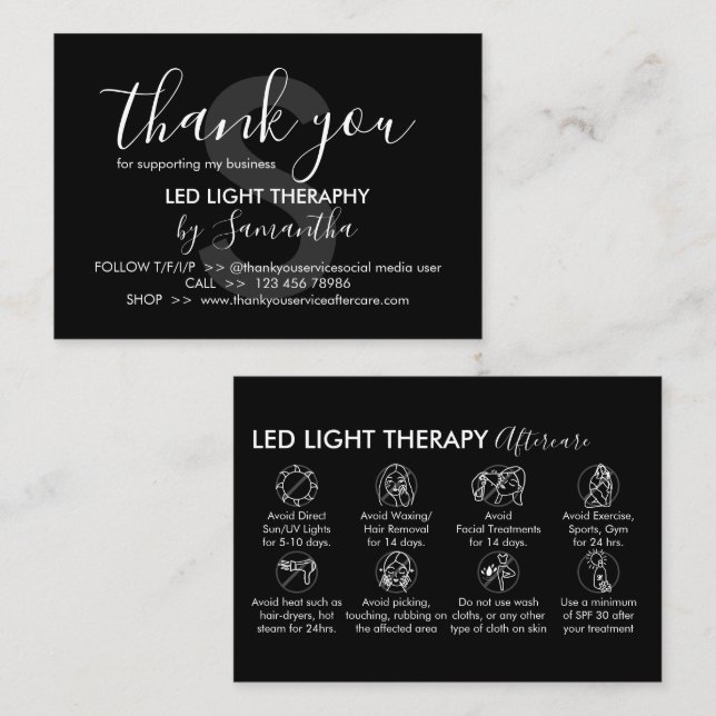 Schwarz-weiße LED Lichttherapie Nachsorge Vielen D Visitenkarte (Vorne/Hinten)