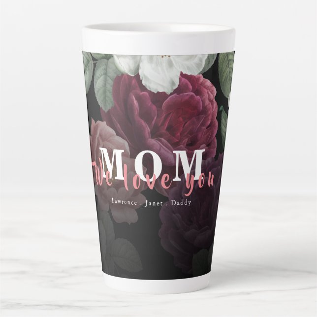 Schwarz-weiße Liebe für Bugundy-Floral Milchtasse (Vorderseite)
