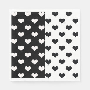 Schwarz-weiße Liebe Herzmuster Serviette