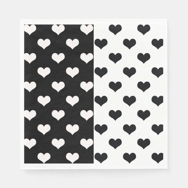 Schwarz-weiße Liebe Herzmuster Serviette (Vorderseite)