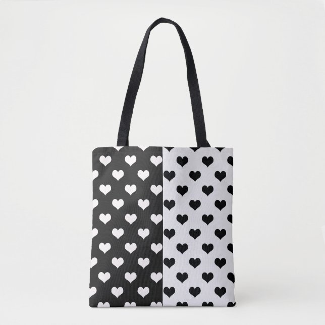 Schwarz-weiße Liebe Herzmuster Tasche (Vorderseite)