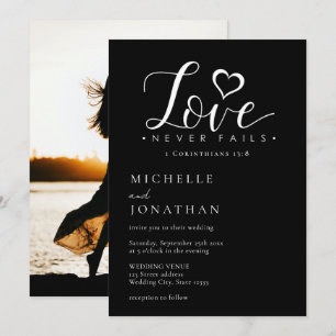 Schwarz-weiße Liebe Versage nie Foto Hochzeit Einladung