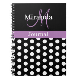 Schwarz-weiße Lila Monogram Script Polka Dots Notizblock