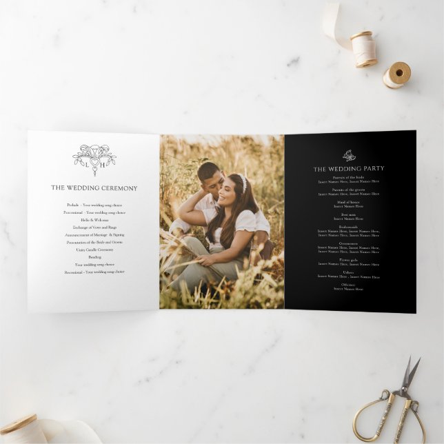 Schwarz-weiße Lilie Foto Hochzeit Dreifach-gefaltete Programmkarte (Innenseite)