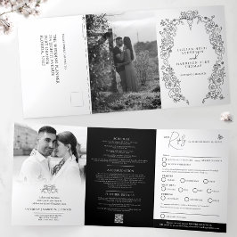 Schwarz-weiße Lilie Hochzeitsmahlzeit UAWG Dreifach Gefaltete Einladung
