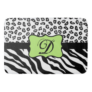 Schwarz-weiße Lime Green Zebra Leopard Skin Monogr Badematte