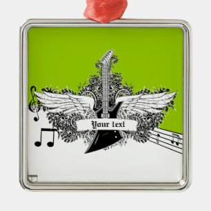 Schwarz-weiße Limone Gitarre und Flügel Ornament Aus Metall