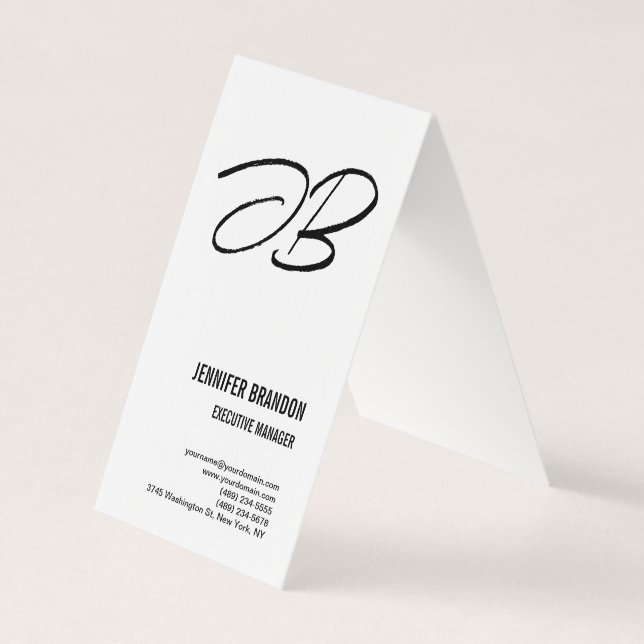 Schwarz-weiße Linen Monogram Minimalistisch Modern Visitenkarten (Vorderseite)