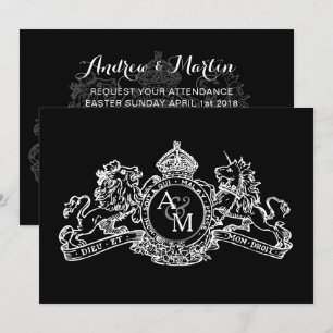 Schwarz-weiße Lion Unicorn Regal Emblem Hochzeit Einladung