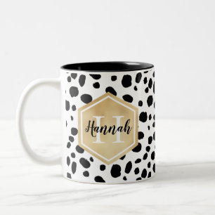 Schwarz-weiße Lochmuster-Gold-Monogramm Zweifarbige Tasse