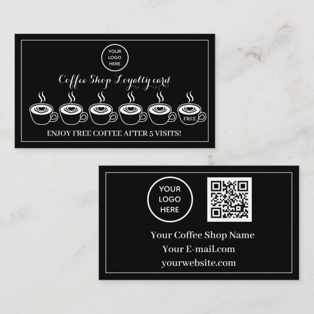 Schwarz-weiße Logokombination für den Coffee Shop Treuekarte (Vorne/Hinten)