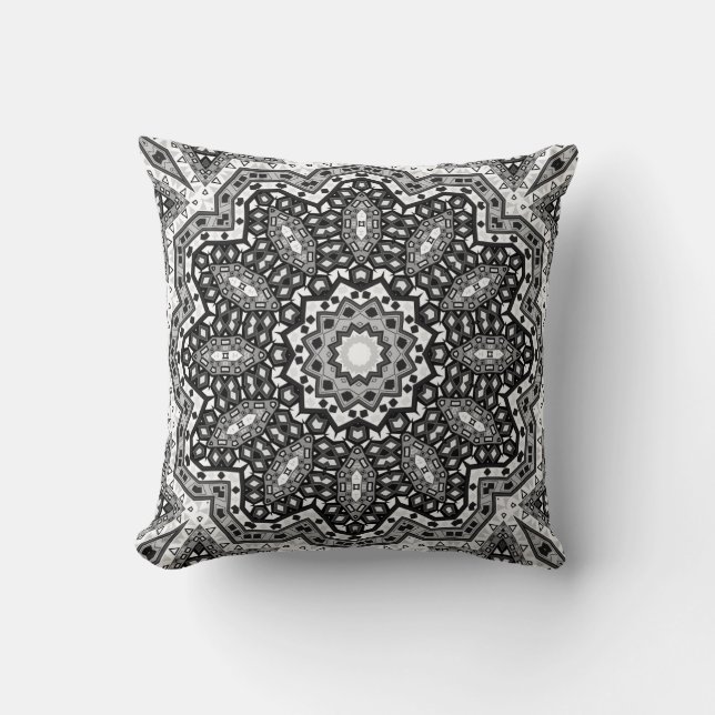Schwarz-weiße Mandala, Kaleidoskop, Rundschmuck Kissen (Vorderseite)