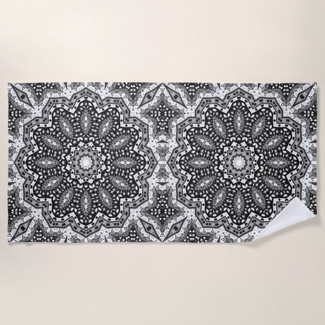 Schwarz-weiße Mandala, Kaleidoskop, Rundschmuck Strandtuch (Vorderseite)