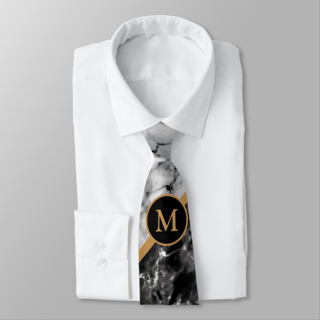 Schwarz-weiße Marble Stone Neck Tie mit Ihrem Brie Krawatte (Gebunden)