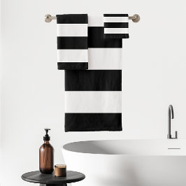 Schwarz-weiße Markierungsstreifen Badhandtuch Set