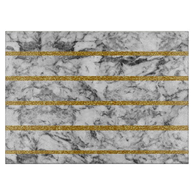 Schwarz-weiße MarmorgoldGlitter-Effektstreifen Schneidebrett (Vorderseite)