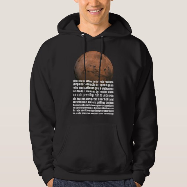 Schwarz-weiße Mars Globe Marsman Gedicht Hoodie (Vorderseite)