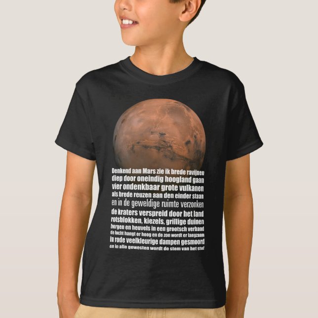 Schwarz-weiße Mars Globe Marsman Gedicht T-Shirt (Vorderseite)