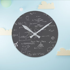Schwarz-weiße Math-Gleichungen auf der Tafel Runde Wanduhr