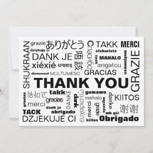 Schwarz Weiße mehrsprachige Typografie Flat Dankeskarte