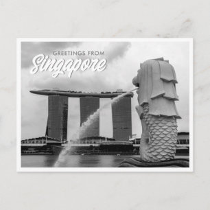 Schwarz-weiße Merlion-Grüße aus Singapur Postkarte
