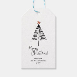Schwarz-weiße Minimal frohe Weihnachtsbaum-Geschen Geschenkanhänger