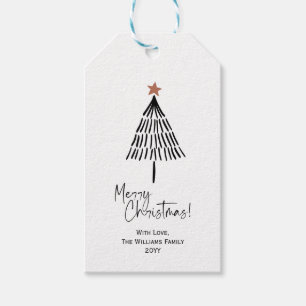 Schwarz-weiße Minimal frohe Weihnachtsbaum-Geschen Geschenkanhänger